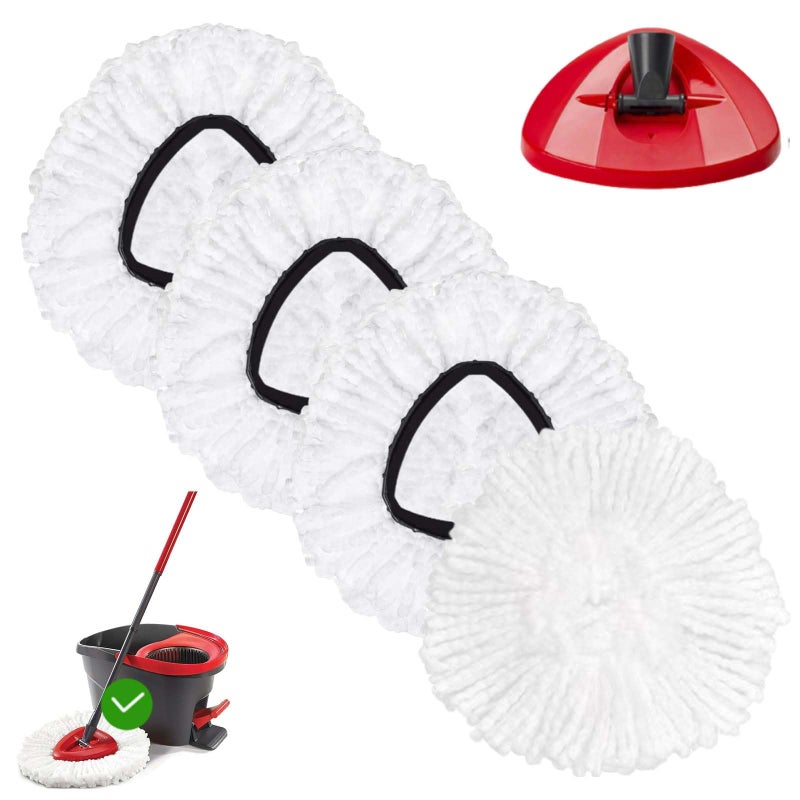 Mop Replacement Head 4 Pack EasyWring Mop Refills Compatible with Triangle Spin Mop Microfiber Mop Easy Cleaning Floor Head Mop for Floor Cleaning Includes 1 Rotating Mop Base